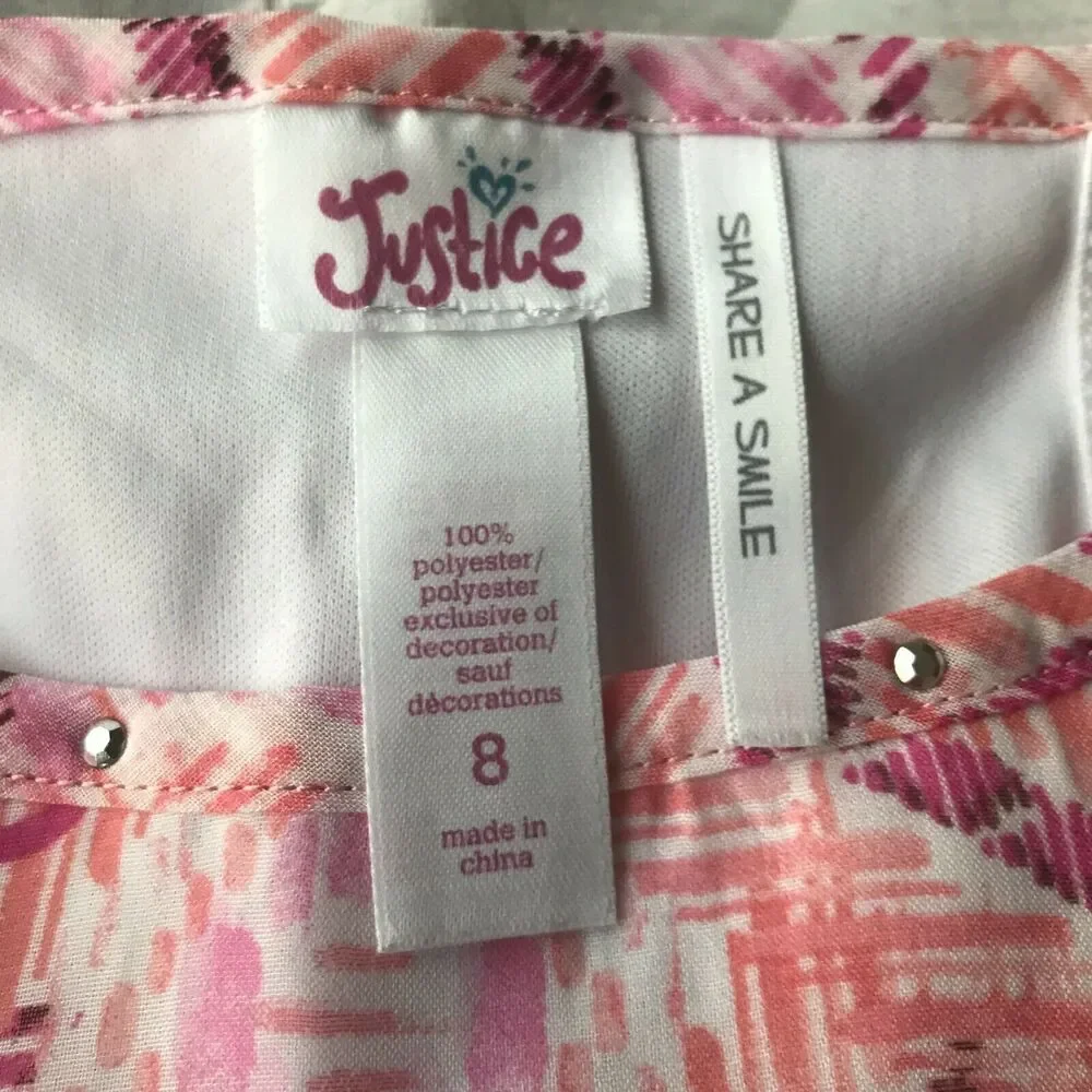 Justice Girl’s Pink Floral Tribal Print Elastic Blouse Kid’s Youth Size 8